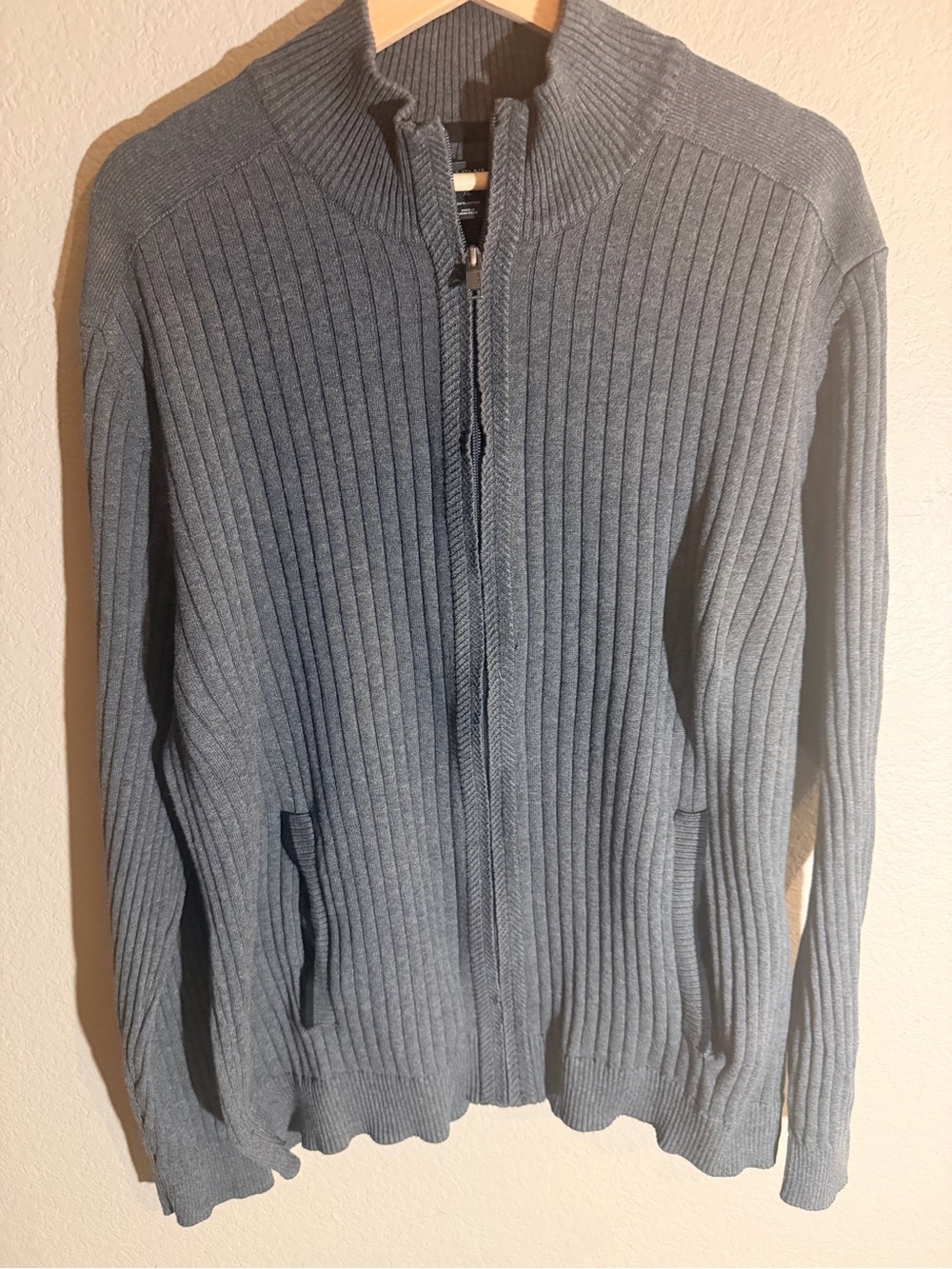 Men's Ribbed Full‑Zip Sweater Jacket - Gray